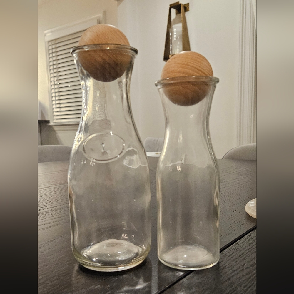 Set of two glass water mini carafes